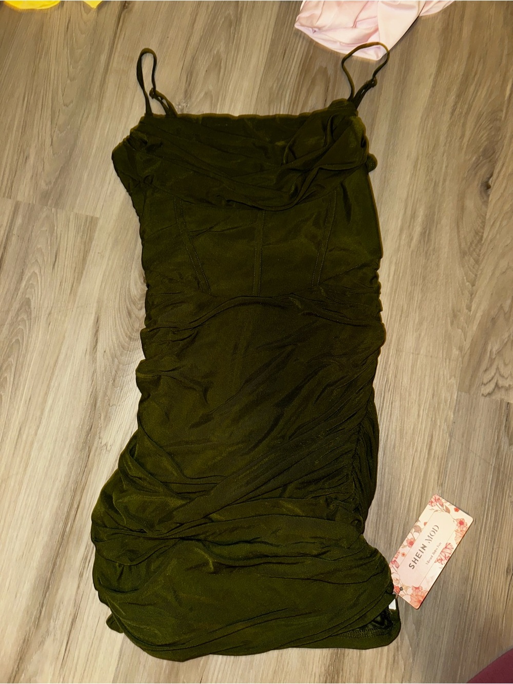 SHEIN Olive Green Ruched Slip Dress